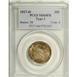 1917-D 25C Type Two MS64 Full Head PCGS. Sharply defin 
