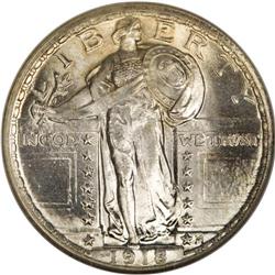 1918 25C MS67 Full Head NGC. Apricot-gold shades grace 