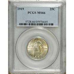 1919 25C MS66 PCGS. Pale blue and gold patina graces t 