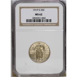 1919-S 25C MS62 NGC. Highly lustrous with a hint of go 