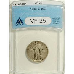 1923-S 25C VF25 ANACS. The 1923-S has a low mintage of 