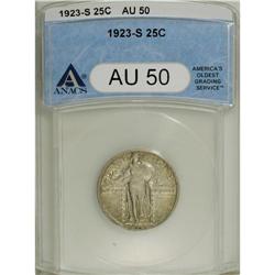 1923-S 25C AU50 ANACS. This lightly circulated semi-ke 