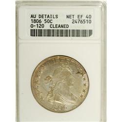 1806 50C Pointed 6, Stem--Cleaned--ANACS. XF40 Details 