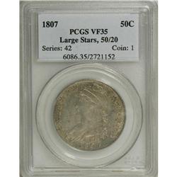 1807 50C Capped Bust, Large Stars, 50 Over 20 VF35 PCG 