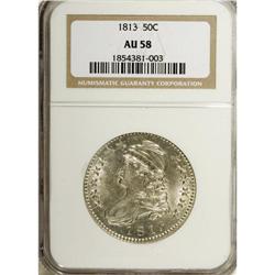 1813 50C AU58 NGC. O-103, R.2. This satiny and nearly 