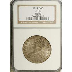 1819 50C MS62 NGC. O-113, R.1. Deep cream-gray, aqua, 