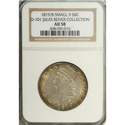 1819/8 50C Small 9 AU58 NGC. Ex: Jules Reiver Collecti 