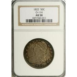1822 50C AU58 NGC. O-114, R.3. Satin luster graces thi 