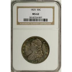 1825 50C MS62 NGC. O-113, R.1. Gray-mauve toning is ac 