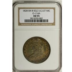 1828 50C Square Base 2, Small 8, Large Letters AU55 NG 