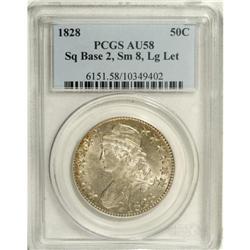 1828 50C Square Base 2, Small 8, Large Letters AU58 PC 