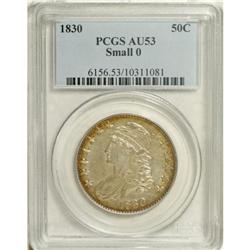 1830 50C Small 0 AU53 PCGS. O-108, R.3. Orange-gold an 