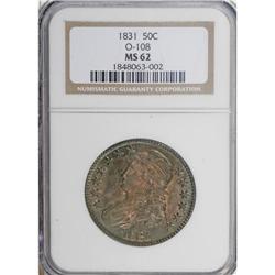 1831 50C MS62 NGC. O-108, R.1. Ocean-blue, lilac, and 