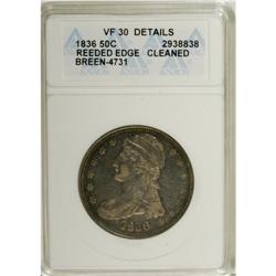 1836 50C Reeded Edge--Cleaned--ANACS. VF30 Details. Br 