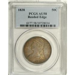 1838 50C AU58 PCGS. Reddish-orange and violet-blue pat 