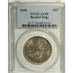 1838 50C AU58 PCGS. Solidly struck with pretty, unders 