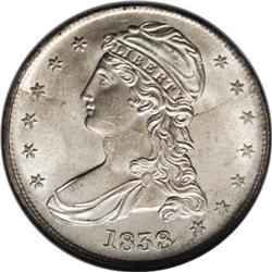 1838 50C MS64 NGC. Coruscating luster abounds over bot 