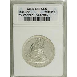 1839 50C No Drapery AU53 ANACS. A lightly worn represe 