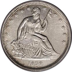 1839 50C No Drapery AU55 PCGS. WB-101. A rare variety 