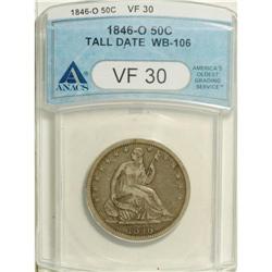 1846-O 50C Tall Date VF30 ANACS. A moderately worn tan 