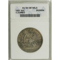 1851 50C --Cleaned--ANACS. AU55 Details. Medium golden- 