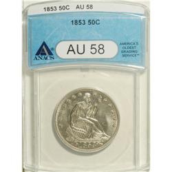 1853 50C AU58 ANACS. A still-lustrous and essentially 