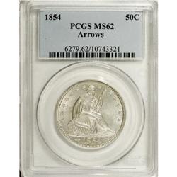 1854 50C Arrows MS62 PCGS. A lustrous and unworn examp 