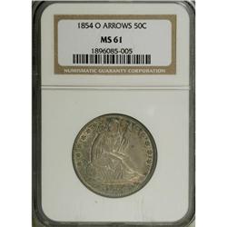 1854-O 50C Arrows MS61 NGC. The gold-gray surfaces hav 