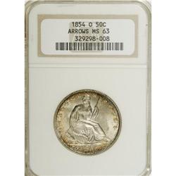 1854-O 50C Arrows MS63 NGC. Bright luster enlivens eac 
