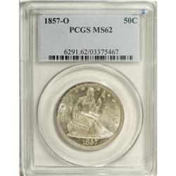 1857-O 50C MS62 PCGS. This highly lustrous and boldly 