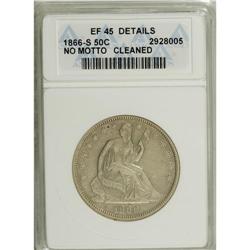 1866-S 50C No Motto--Cleaned--ANACS. XF45 Details. Gen 