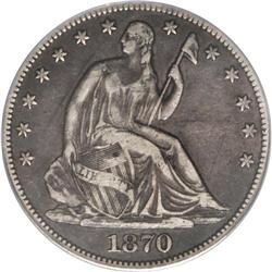 1870-CC 50C VF30 PCGS. The highpoints are moderately w 