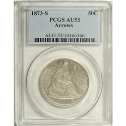 1873-S 50C Arrows AU53 PCGS. Lightly worn with some or 