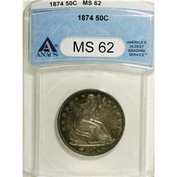1874 50C Arrows MS62 ANACS. An appealing example that 