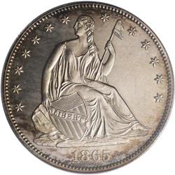 1865 50C PR64 Cameo PCGS. Medium brown patina enriches 