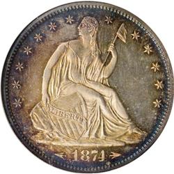 1874 50C Arrows PR65 Cameo NGC. The brief design type 