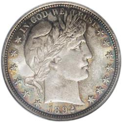 1892 50C MS67 NGC. Splashes of golden-brown, cream, li 