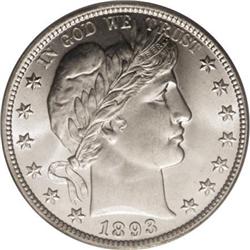 1893 50C MS65 PCGS. Flynn-DDR-002. The lower reverse l 