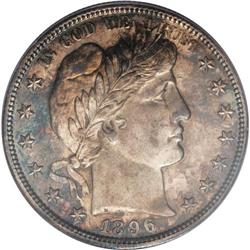 1896-S 50C MS63 PCGS. Splashes of forest-green, golden 