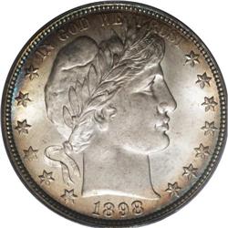 1898 50C MS66 PCGS. Lovely purple-mauve and electric-b 