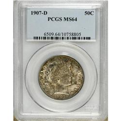 1907-D 50C MS64 PCGS. Splotches of olive-green and aqu 