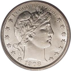 1908-O 50C MS65 PCGS. The highpoint area of Liberty''s 