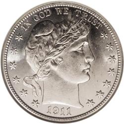 1911 50C MS65 NGC. The silver-white, sparkling surface 