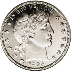 1893 50C PR67 Cameo NGC. A powerful strike has left it 