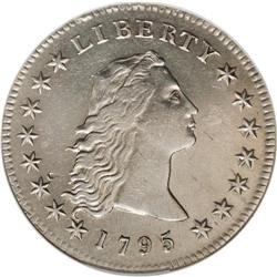 1795 S$1 Flowing Hair, Three Leaves AU53 NGC. B-6, BB- 