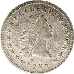 1795 S$1 Flowing Hair, Two Leaves AU58 PCGS. B-1, BB-2 