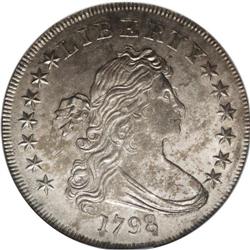 1798 S$1 Large Eagle MS62 NGC. B-9, BB-121, R.5. This 