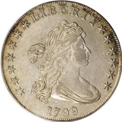 1799 S$1 AU53 PCGS. B-8, BB-165, R.3. The inner ray o 
