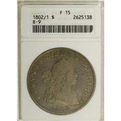 1802/1 S$1 Wide Date Fine 15 ANACS. B-9, BB-235, R.5. 