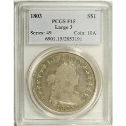1803 S$1 Large 3 Fine 15 PCGS. B-6, BB-255, R.2. This 